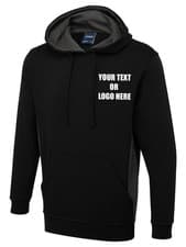 Image of Personalised Uneek Two Tone Hooded Sweatshirt Printed Text Logo Unisex Gym Gifts