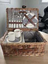 Image of Luxury Wicker Picnic Basket Hamper Set for 2 Persons