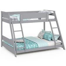 Image of Single Over Double Bunk Bed with Ladders and Safety Guardrails-Grey