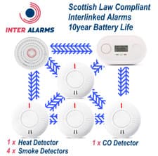 Image of Wireless Interlinked Heat & Smoke Alarm Kit - 1xHeat, 4xSmoke, 1xCO Scottish Law