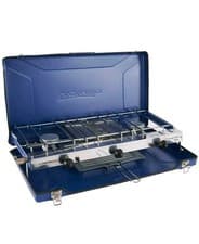Image of Campinggaz Camping Chef Stove Folding Double Burner With Grill Outdoor Cooking