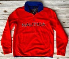Image of NAUTICA SPELLOUT HALF ZIP NAUTEX PULLOVER FLEECE SWEATSHIRT ORANGE MENS SMALL