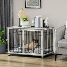 Image of Indoor Dog Crate Furniture, Side End Table, with Soft Washable Cushion, Lockable