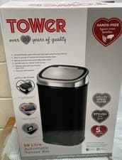 Image of Tower 58L Sensor Bin - Black & Silver - Soft Close Automatic