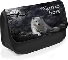 Image of Personalised Wolf Pencil Case Boys School Stationary Bag Wolves Cute Gift ST732
