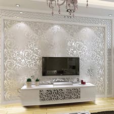 Image of 3D Glitter Damask Wallpaper Retro Silver Grey Metallic Textured Wall Paper Decor