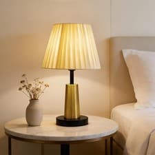 Image of Elegant Table Lamp with Pleated Lampshade for Living Room Bedroom Home Decor