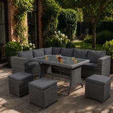 Image of 9 SEATER RATTAN DINING TABLE GARDEN FURNITURE SOFA SET CONSERVATORY OUTDOOR GREY