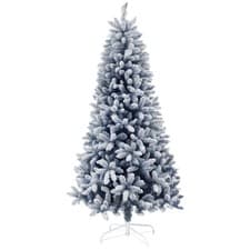 Image of HOMCOM 6 Foot Artificial Blue Snow Flocked Christmas Tree with Hinged Branches