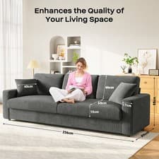 Image of 3/4 Seater Corduroy Sofa Jumbo Cord Modern Sofa Couch Seats with 2 Pillows Soft