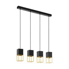 Image of Pendant Ceiling Light Colour Black Gold Square Shades Bulb GU10 4x5W Included