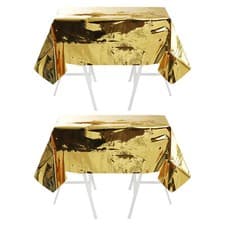 Image of GOLD PLASTIC TABLECLOTH PARTY HALLOWEEN BIRTHDAY TABLE COVER CELEBRATION