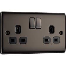 Image of BG Electrical 13A Double Socket Black Nickel Switched 2 Gang NBN22B Slim Plate