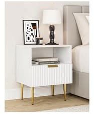 Image of Apetaccat White Bedside Table, Nightstand with 1 Drawers, Gold Leg Bedside Table
