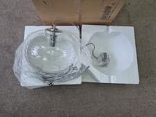 Image of Glass Ceiling Light Pendent, Globe, Chrome Hardware Dia 34cm x Height 102cm 