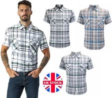 Image of Mens Shirts Checked Shirt Regular Size Casual Short Sleeve Easy Care Cotton New