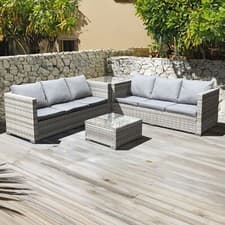 Image of Oseasons Malta Rattan 6 Seat Corner Garden Patio Outdoor Set in Dove Grey