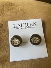 Image of Ralph Lauren Gold Tone Earrings with Crest In Center New with Tags