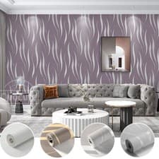 Image of Purple Silver Wallpaper for Living Room 3D Wave Stripes Embossed Thick WallPaper