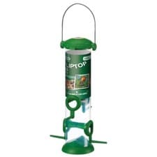 Image of Wild Garden Bird Seed Feeder Metal Hanging Loop Flip Top Easy Fill Tall 28cm