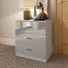Image of Grey Gloss Large 3 Drawer Bedroom Chest High Gloss Fronts Matt Frame