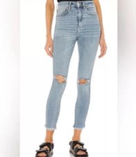 Image of Free People We The Free High Rise Distressed Raw Hem Jeggings Sweet Blue Size 24