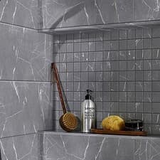 Image of Elegance Grey Gloss Marble effect Ceramic Mosaic tile sheet, (L)300mm (W)300mm