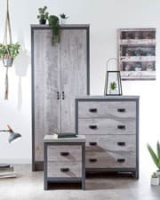 Image of Bedroom Furniture Set 3 Piece Wardrobe Chest Of Drawers Bedside Table Grey