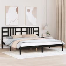 Image of WALPLUS Black Solid Wood Bed Frame Without Mattress 200x200 cm Super King