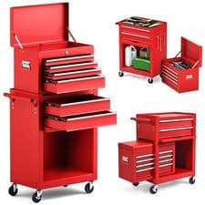 Image of 2-in-1 Detachable Toolbox Rolling Tool Chest High Capacity Tool Cabinet Red