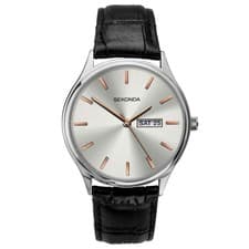 Image of Sekonda Watch 1686 Mens Silver Dial Black Leather Strap