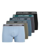 Image of Jack & Jones Jacevan 5 Pack Cotton Stretch Trunks - Black /Oceanview / Green / C