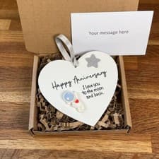Image of Happy Anniversary I Love You To The Moon And Back Gifts Wooden Heart Keepsake