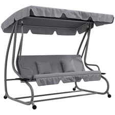 Image of Garden Swing Chair 3-Seater Convertible Light Grey Steel & Polyester 200x120cm.