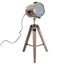 Image of Vintage Tripod Table Desk Lamp Bedside Light Spotlight Brass Antique Searchlight