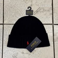 Image of New Polo Ralph Lauren Wool Blend Ribbed Cuff Beanie Navy Pony Red Logo Men’s