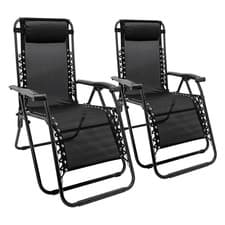 Image of Zero Gravity Chair Set with Locking System Black Reclining Garden Sun Lounger