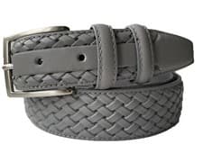 Image of MENS ITALIAN CALF LEATHER BELT GREY 35MM BRAID WEAVE S,M,L,XL, XXL .