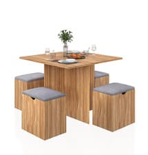 Image of MONDEER Wooden Dining Table and Chairs Set of 4 Seat Compact Space Saver Kitchen