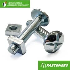Image of M5 M6 M8 M10 ROOFING BOLTS & SQUARE NUTS CROSS SLOTTED DOME HEAD SCREWS ZINC BZP