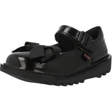 Image of Kickers Kick MJ Bow Black Patent Leather Mary Jane Kids Shoes Hook Loop Strap