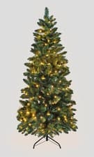 Image of Christmas Tree Pre Lit Slim Pencil Pine Green Artificial Bushy XMAS Decor 8FT UK