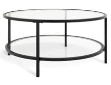 Image of Home Boutique Round Coffee Table - Black | Glass Top Modern Living Room Table