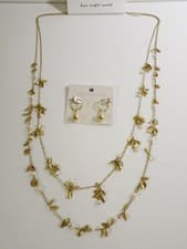 Image of Ann Taylor LOFT Women's Pearlized Necklace Orbit Earrings NWT 39 29 Set of 2