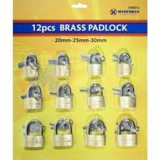 Image of 12 x Brass Padlock 3 Different Sizes with 2 Keys 20MM 25MM 30MM