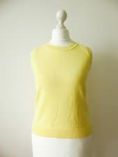 Image of Pale Yellow 100%Cotton Crew Neck Sleeveless Knitted Sweater Vest Women Top -XS/S