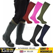 Image of Ladies Wellington Boot Socks Long Length Cushioned Camping Gardening Size UK 4-7