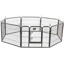 Image of Pet Play Run Cage Dog Puppy Pen Rabbit Guinea Pig Black Metal Folding Enclosure