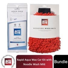 Image of Autoglym Rapid Aqua Wax Car Kit & Wash Mitt to Protect Exterior, Rubber & Glass