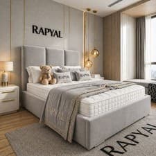 Image of OTTOMAN STORAGE BED PANEL PLUSH VELVET UPHOLSTERED BED FRAME 3 PANEL HEADBOARD